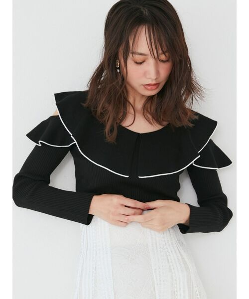 MERCURYDUO（マーキュリーデュオ）の「オープンショルダーラッフルニット（ニット/セーター・レディース・ベージュ/チャコールグレー/オフホワイト/その他/ブラック/その他1・FREE）」の16枚目の写真