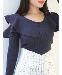 MERCURYDUO | オープンショルダーラッフルニット(ニット/セーター)