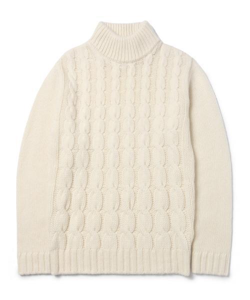 BEAMS LIGHTS Men's（ビームスライツ メンズ）の「BEAMS LIGHTS / ケーブルハイネックニット（日本製）（ニット/セーター・メンズ・グレー/ホワイト/ブラック・SMALL/MEDIUM/X-LARGE/LARGE）」の8枚目の写真