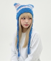 HIKA（ヒカ）の「【HIKA】モヘア風ボーダー猫耳ワッチCAP（ニットキャップ/ビーニー）」