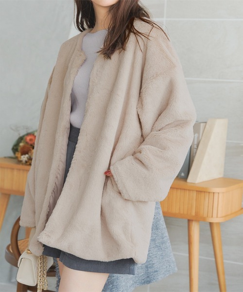 フェイクファーノーカラーコート（ノーカラーコート）｜KOBE LETTUCE