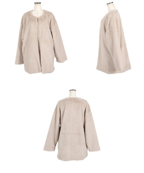 KOBE LETTUCE（コウベレタス）の「フェイクファーノーカラーコート（ノーカラーコート・レディース・グレー/ベージュ/ブラック/アイボリー/ベビーピンク・FREE）」の11枚目の写真