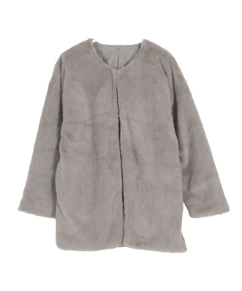 KOBE LETTUCE（コウベレタス）の「フェイクファーノーカラーコート（ノーカラーコート・レディース・グレー/ベージュ/ブラック/アイボリー/ベビーピンク・FREE）」の15枚目の写真