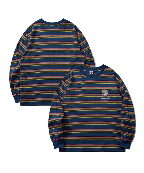HOOK(フック)の「HOOK -original- アメカジワンポイント刺繍マルチボーダー長袖カットソー(Tシャツ/カットソー・メンズ・グリーン/ネイビー/ピンク/ホワイト・L/XL/M)」の4枚目の写真