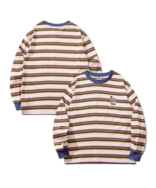 HOOK(フック)の「HOOK -original- アメカジワンポイント刺繍マルチボーダー長袖カットソー(Tシャツ/カットソー・メンズ・グリーン/ネイビー/ピンク/ホワイト・L/XL/M)」の1枚目の写真