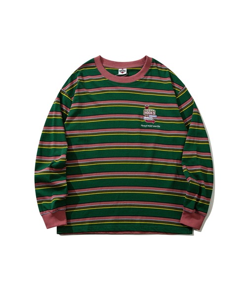 HOOK(フック)の「HOOK -original- アメカジワンポイント刺繍マルチボーダー長袖カットソー(Tシャツ/カットソー・メンズ・グリーン/ネイビー/ピンク/ホワイト・L/XL/M)」の10枚目の写真