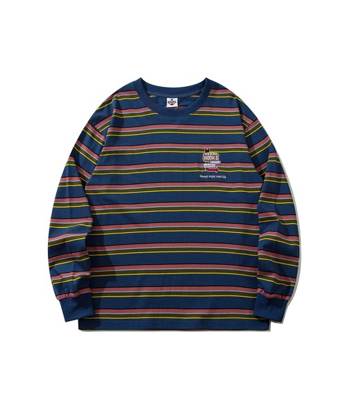 HOOK(フック)の「HOOK -original- アメカジワンポイント刺繍マルチボーダー長袖カットソー(Tシャツ/カットソー・メンズ・グリーン/ネイビー/ピンク/ホワイト・L/XL/M)」の6枚目の写真
