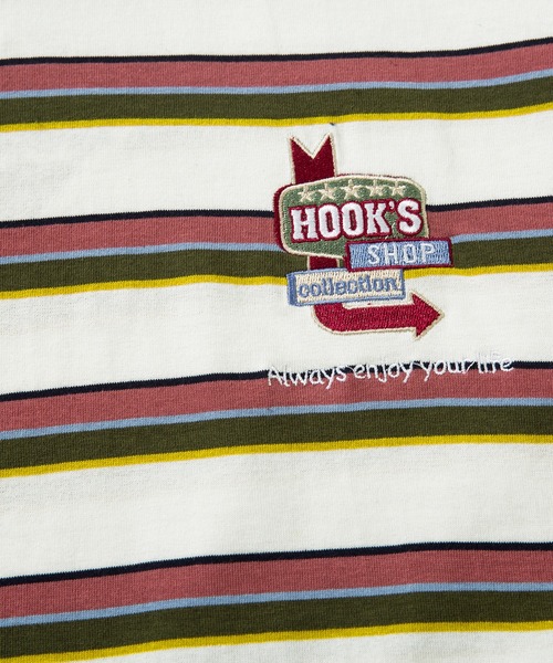 HOOK(フック)の「HOOK -original- アメカジワンポイント刺繍マルチボーダー長袖カットソー(Tシャツ/カットソー・メンズ・グリーン/ネイビー/ピンク/ホワイト・L/XL/M)」の15枚目の写真