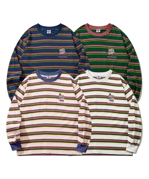 HOOK(フック)の「HOOK -original- アメカジワンポイント刺繍マルチボーダー長袖カットソー(Tシャツ/カットソー・メンズ・グリーン/ネイビー/ピンク/ホワイト・L/XL/M)」の5枚目の写真
