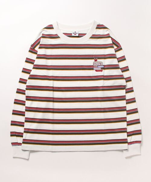 HOOK(フック)の「HOOK -original- アメカジワンポイント刺繍マルチボーダー長袖カットソー(Tシャツ/カットソー・メンズ・グリーン/ネイビー/ピンク/ホワイト・L/XL/M)」の22枚目の写真