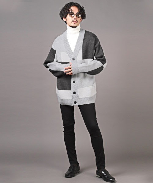 LUXSTYLE(ラグスタイル)の「ブロック切替オーバーサイズカーディガン(カーディガン/ボレロ・メンズ・ベージュ/グレー・L/M)」の6枚目の写真