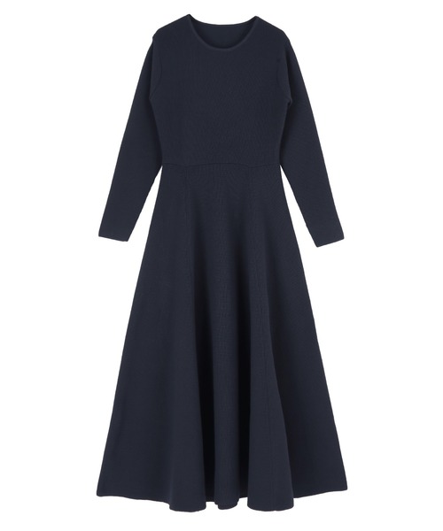 UR'S（ユアーズ）の「ﾗｳﾝﾄﾞﾈｯｸﾌﾚｱﾛﾝｸﾞﾆｯﾄﾜﾝﾋﾟｰｽ（ワンピース・レディース・グレイッシュベージュ/ネイビー/ブラック・M/S/L）」の5枚目の写真