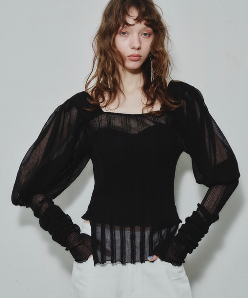 J1U by LA BELLE ETUDE(ジユウバイラベルエチュード)の「ジュリエットロングスリーブシアーニット(ニット/セーター・レディース・ブラック/グレー/ホワイト・FREE)」の16枚目の写真