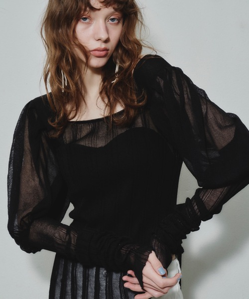 J1U by LA BELLE ETUDE(ジユウバイラベルエチュード)の「ジュリエットロングスリーブシアーニット(ニット/セーター・レディース・ブラック/グレー/ホワイト・FREE)」の17枚目の写真