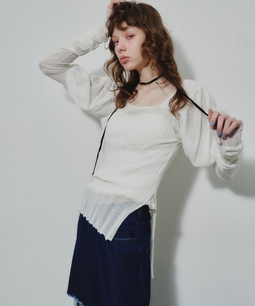 J1U by LA BELLE ETUDE(ジユウバイラベルエチュード)の「ジュリエットロングスリーブシアーニット(ニット/セーター・レディース・ブラック/グレー/ホワイト・FREE)」の6枚目の写真