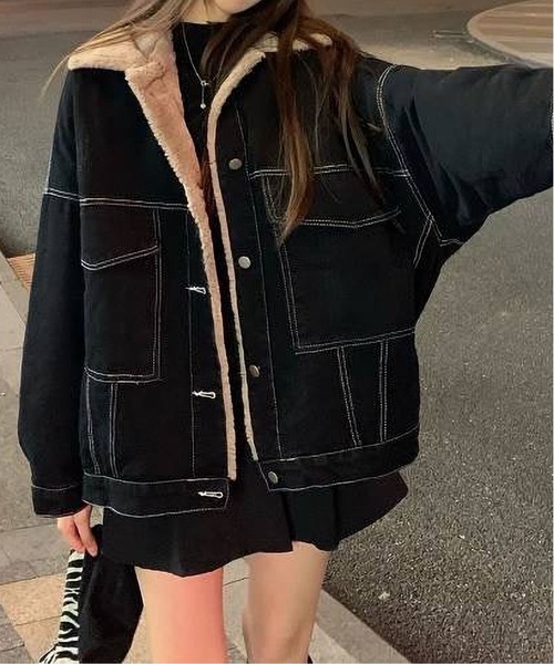 BLANC FICELLE(ブランフィセル)の「デニム ボア ジャケット(デニムジャケット・レディース・ブラック・L/S/XL/M)」の5枚目の写真