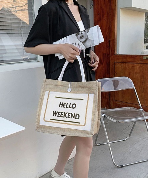 Miniministore（ミニミニストア）の「ジュートバッグ 春夏ハンドバッグ リネン（ハンドバッグ・レディース・オフホワイト/ブラック/グリーン・FREE）」の2枚目の写真