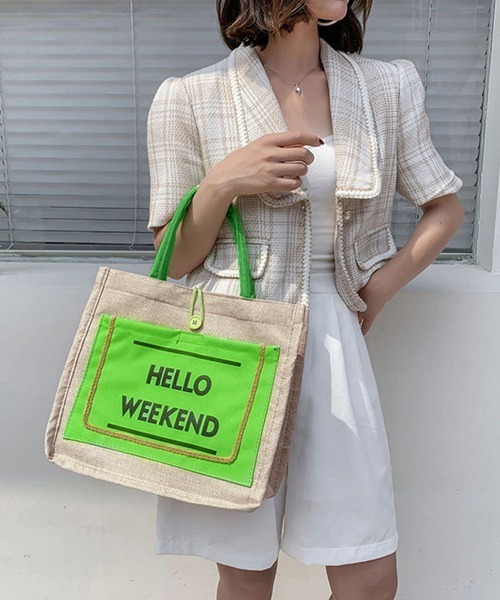 Miniministore（ミニミニストア）の「ジュートバッグ 春夏ハンドバッグ リネン（ハンドバッグ・レディース・オフホワイト/ブラック/グリーン・FREE）」の3枚目の写真