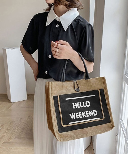 Miniministore（ミニミニストア）の「ジュートバッグ 春夏ハンドバッグ リネン（ハンドバッグ・レディース・オフホワイト/ブラック/グリーン・FREE）」の4枚目の写真