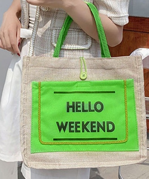 Miniministore（ミニミニストア）の「ジュートバッグ 春夏ハンドバッグ リネン（ハンドバッグ・レディース・オフホワイト/ブラック/グリーン・FREE）」の11枚目の写真
