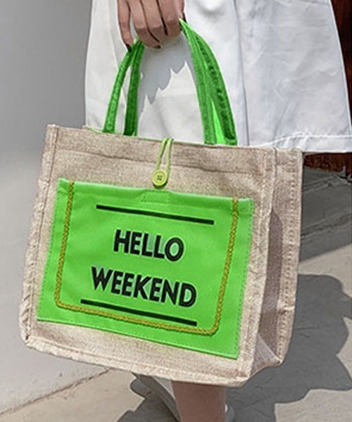 Miniministore（ミニミニストア）の「ジュートバッグ 春夏ハンドバッグ リネン（ハンドバッグ・レディース・オフホワイト/ブラック/グリーン・FREE）」の12枚目の写真