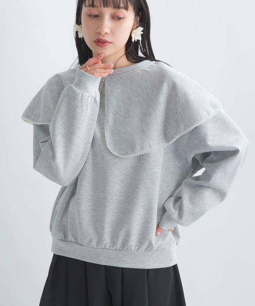 PICCIN(ピッチン)の「【WEB限定】スポンジリバービッグカラープルオーバー(Tシャツ/カットソー・レディース・オフホワイト/ブラック系その他/グレー・S/M/L)」の1枚目の写真