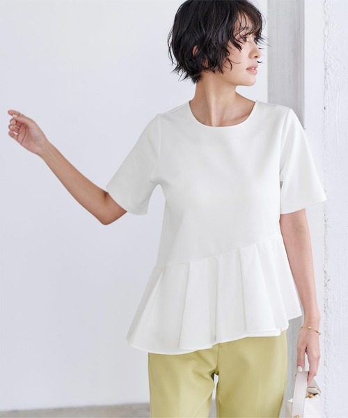 UR'S(ユアーズ)の「アシンメトリーフリルドッキングTシャツ(Tシャツ/カットソー・レディース・ブラック/ホワイト・L/M/S)」の6枚目の写真