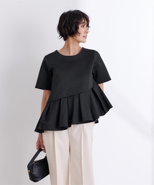 UR'S(ユアーズ)の「アシンメトリーフリルドッキングTシャツ(Tシャツ/カットソー・レディース・ブラック/ホワイト・L/M/S)」の14枚目の写真