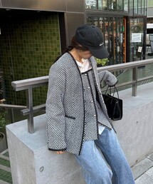 fredy emue | 【入卒/セレモニー】ファンシーツィードＶカラージャケット(ノーカラージャケット)