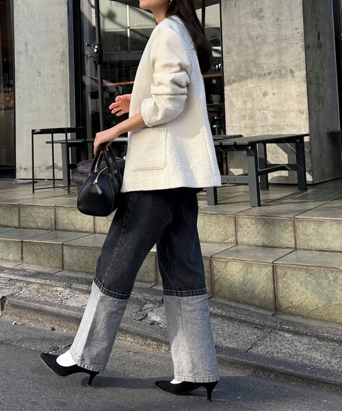 fredy emue(フレディエミュ)の「ファンシーツィードVカラージャケット(ノーカラージャケット・レディース・ブラック系その他/アイボリー/ネイビー・38)」の20枚目の写真