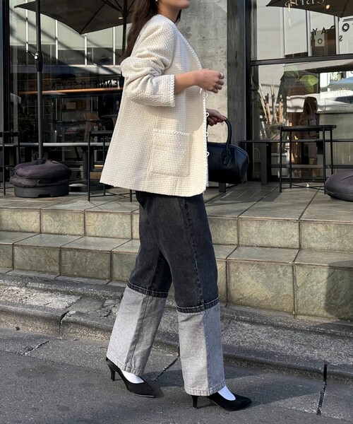 fredy emue(フレディエミュ)の「ファンシーツィードVカラージャケット(ノーカラージャケット・レディース・ブラック系その他/アイボリー/ネイビー・38)」の21枚目の写真