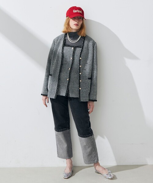 fredy emue(フレディエミュ)の「ファンシーツィードVカラージャケット(ノーカラージャケット・レディース・ブラック系その他/アイボリー/ネイビー・38)」の5枚目の写真