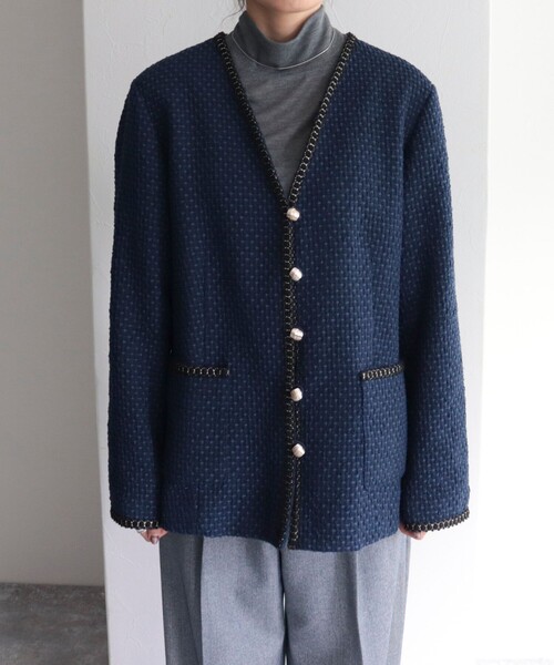 fredy emue(フレディエミュ)の「ファンシーツィードVカラージャケット(ノーカラージャケット・レディース・ブラック系その他/アイボリー/ネイビー・38)」の9枚目の写真