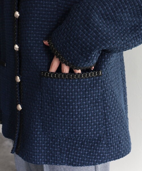 fredy emue(フレディエミュ)の「ファンシーツィードVカラージャケット(ノーカラージャケット・レディース・ブラック系その他/アイボリー/ネイビー・38)」の13枚目の写真