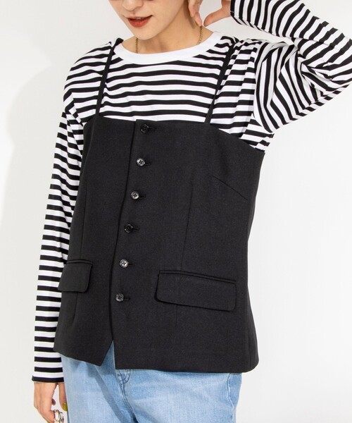 Rie Miller（リエミラー）の「《セットアップ対応》ウォッシャブルビスチェ（ベスト・レディース・ベージュ/ブラック・38）」の2枚目の写真