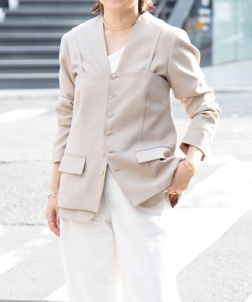 Rie Miller（リエミラー）の「《セットアップ対応》ウォッシャブルビスチェ（ベスト・レディース・ベージュ/ブラック・38）」の22枚目の写真