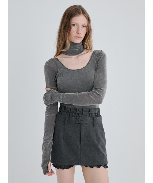 セール】Flocky Tulle Ballerina Neck Bodysuit/フロッキーチュール