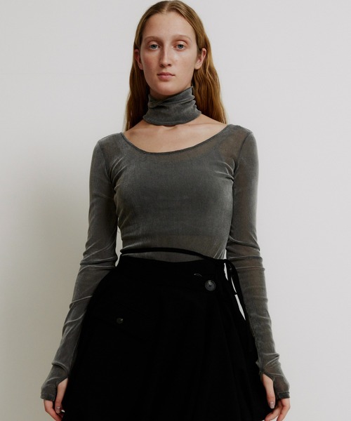 セール】Flocky Tulle Ballerina Neck Bodysuit/フロッキーチュール