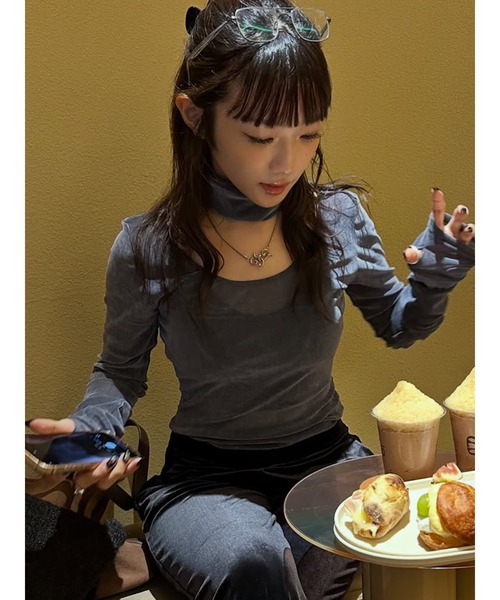 セール】Flocky Tulle Ballerina Neck Bodysuit/フロッキーチュール