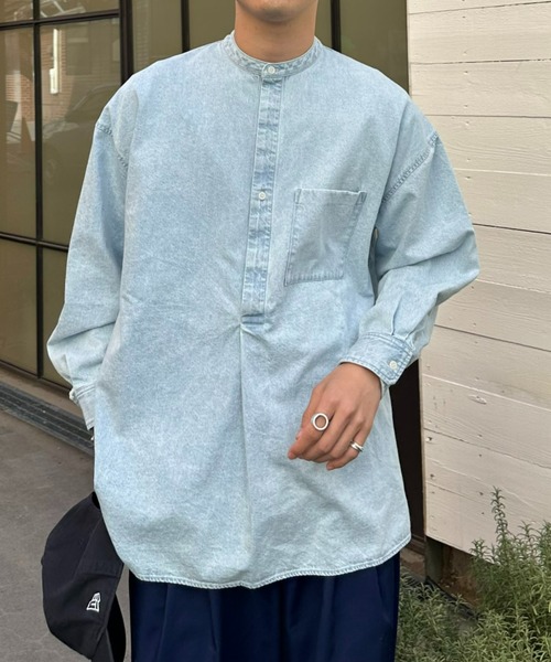 SOUNDSGOOOOD(サウンズグッド)の「【SOUNDS GOOOOD / サウンズグッド】切替バックジップバンドカラープルオーバーシャツ(シャツ/ブラウス・メンズ・ブラック/ブラウン/サックスブルー/ブルー・ONE SIZE)」の3枚目の写真