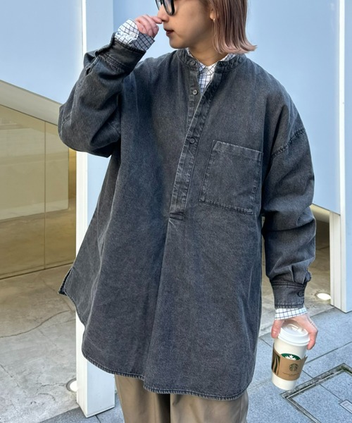 SOUNDSGOOOOD(サウンズグッド)の「【SOUNDS GOOOOD / サウンズグッド】切替バックジップバンドカラープルオーバーシャツ(シャツ/ブラウス・メンズ・ブラック/ブラウン/サックスブルー/ブルー・ONE SIZE)」の5枚目の写真