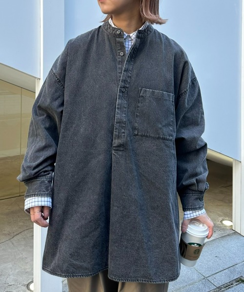 SOUNDSGOOOOD(サウンズグッド)の「【SOUNDS GOOOOD / サウンズグッド】切替バックジップバンドカラープルオーバーシャツ(シャツ/ブラウス・メンズ・ブラック/ブラウン/サックスブルー/ブルー・ONE SIZE)」の6枚目の写真