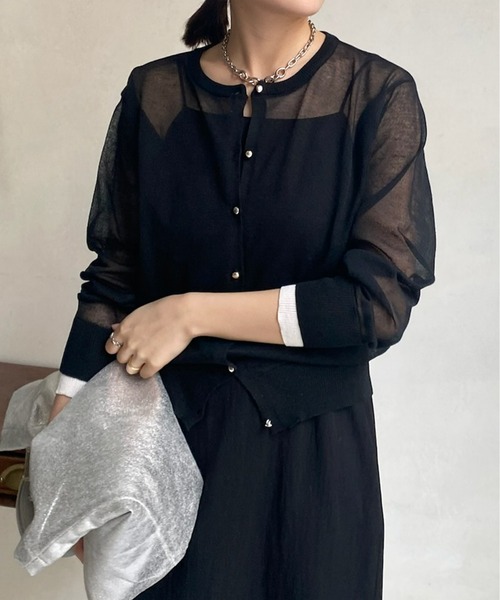 DouDou（ドゥドゥ）の「【WEB限定】 ダブルカフスシアークルーカーディガン（カーディガン/ボレロ・レディース・グリーン/オフホワイト/バイオレット/ブラック・FREE）」の9枚目の写真