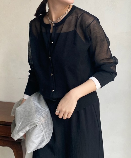 DouDou（ドゥドゥ）の「【WEB限定】 ダブルカフスシアークルーカーディガン（カーディガン/ボレロ・レディース・グリーン/オフホワイト/バイオレット/ブラック・FREE）」の10枚目の写真