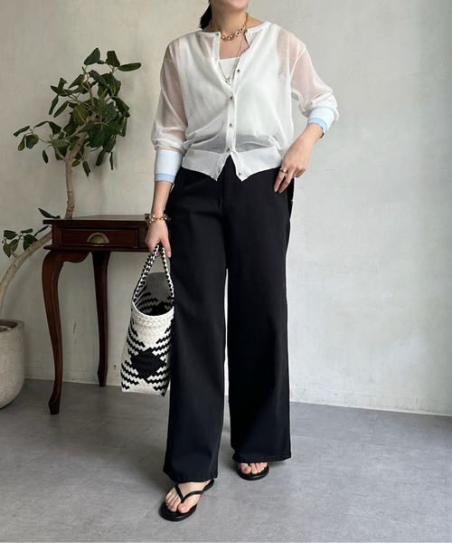 DouDou（ドゥドゥ）の「【WEB限定】 ダブルカフスシアークルーカーディガン（カーディガン/ボレロ・レディース・グリーン/オフホワイト/バイオレット/ブラック・FREE）」の12枚目の写真