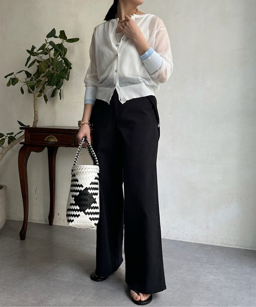 DouDou（ドゥドゥ）の「【WEB限定】 ダブルカフスシアークルーカーディガン（カーディガン/ボレロ・レディース・グリーン/オフホワイト/バイオレット/ブラック・FREE）」の14枚目の写真