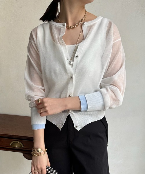 DouDou（ドゥドゥ）の「【WEB限定】 ダブルカフスシアークルーカーディガン（カーディガン/ボレロ・レディース・グリーン/オフホワイト/バイオレット/ブラック・FREE）」の17枚目の写真