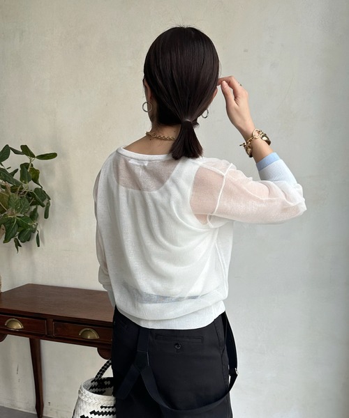 DouDou（ドゥドゥ）の「【WEB限定】 ダブルカフスシアークルーカーディガン（カーディガン/ボレロ・レディース・グリーン/オフホワイト/バイオレット/ブラック・FREE）」の20枚目の写真