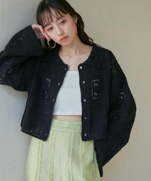 VIS（ビス）の「クロシェカーデガン（カーディガン/ボレロ・レディース・ブラック/キナリ・FREE）」の19枚目の写真