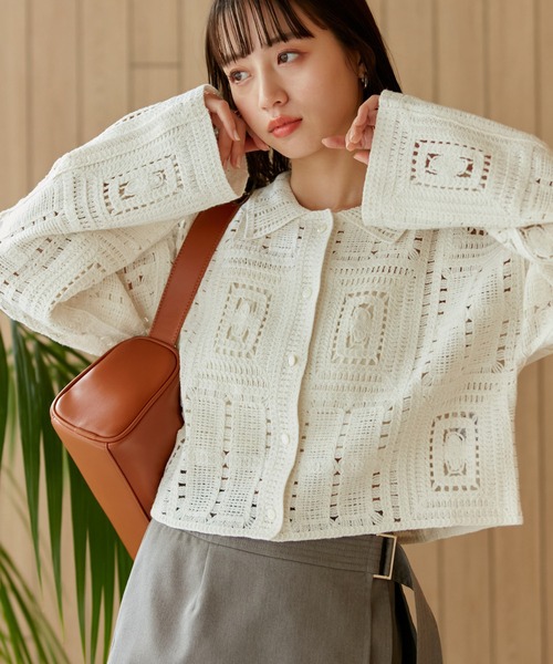 VIS（ビス）の「クロシェカーデガン（カーディガン/ボレロ・レディース・ブラック/キナリ・FREE）」の6枚目の写真